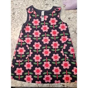 Gap Kids Dress Girls Navy Pink Floral Sleeveless Butt Shoulder Pocke Sz 12-18 mo